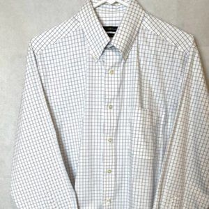 Men's Navy Blue on White Windowpane Plaid Dress Shirt